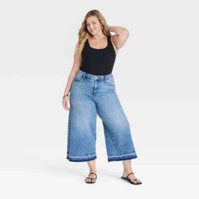 Women's High-Rise Cropped Wide Leg Jeans - Ava & Viv Size 22 NWT