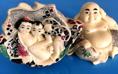 2 japanische Netsuke-Buddha-Statue mit erotischer Szene, selten, erotische Figur