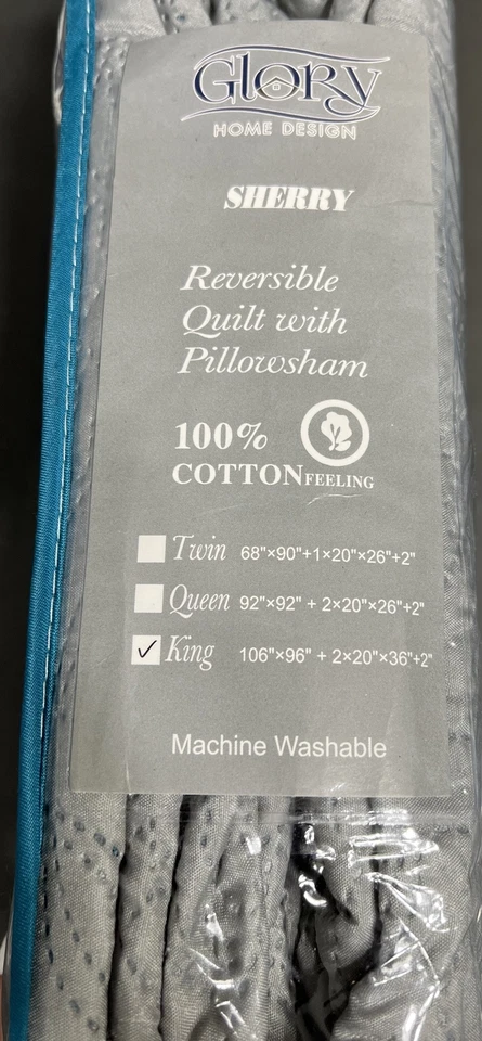 GLORY HOME DESIGN KING Sherry - 3 Piece - Solid Reversible Quilt Set - Grey - Image 3 of 4