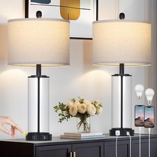 26" Black Glass Table Lamps Set of 2, 3-Way Dimmable Touch Control Living Roo...