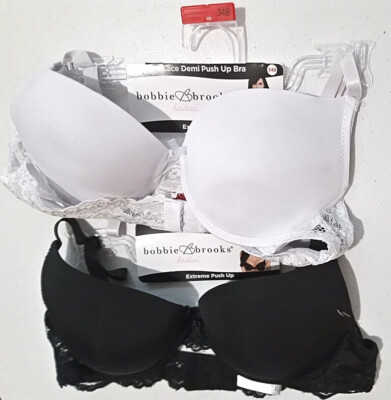 2 X BOBBIE BROOKS LADIES BRA 34B Black & White Lace Demi Extreme Push Up BRA1926