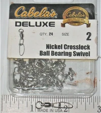 24 CABELA'S NICKEL Sz 2 Ball Bearing Swivels w CROSSLOCK snaps   BSC-N2