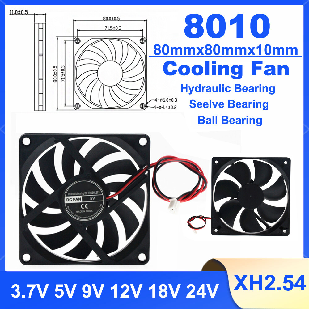 8010 80mm x 10mm Brushless PC Computer Cooling Fan 3.7V 5V 9V 12V