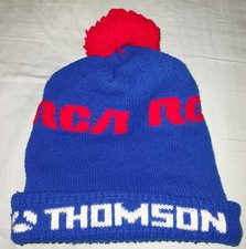 VTG RCA THOMSON SPELL OUT WINTER KNIT HAT FUZZY BALL LOGO SCRANTON 70s 80s SNOW
