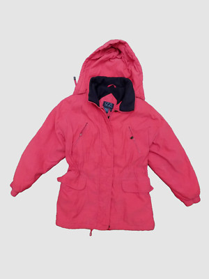 Vtg IZZI Red Snow Ski Winter Jacket Hooded Lined Full zip Coat sz S Inner Tie