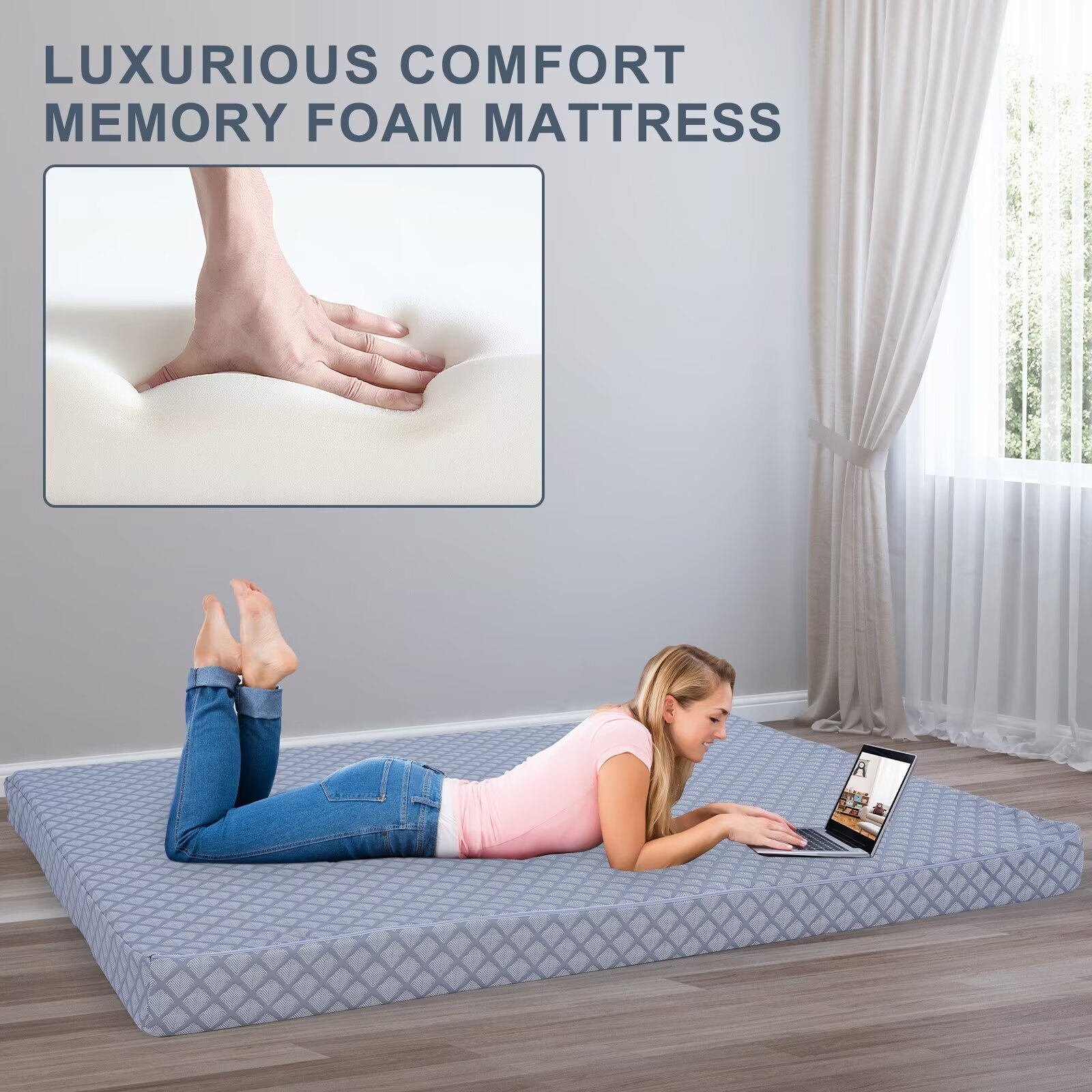 H&ZT Memory Foam Full Size Futon Mattress 75x54x5" & Removable Cover Washable