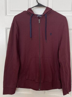 Men's Izod Full Zip Hoodie Jacket Lightweight Fleece Red Maroon Size Small 