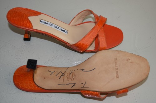 $2625 Nuevas Sandalias FIRMADAS por Manolo Blahnik CALAMU Naranja COCODRILO COCODRILO COCODRILO 35 - Imagen 9 de 10