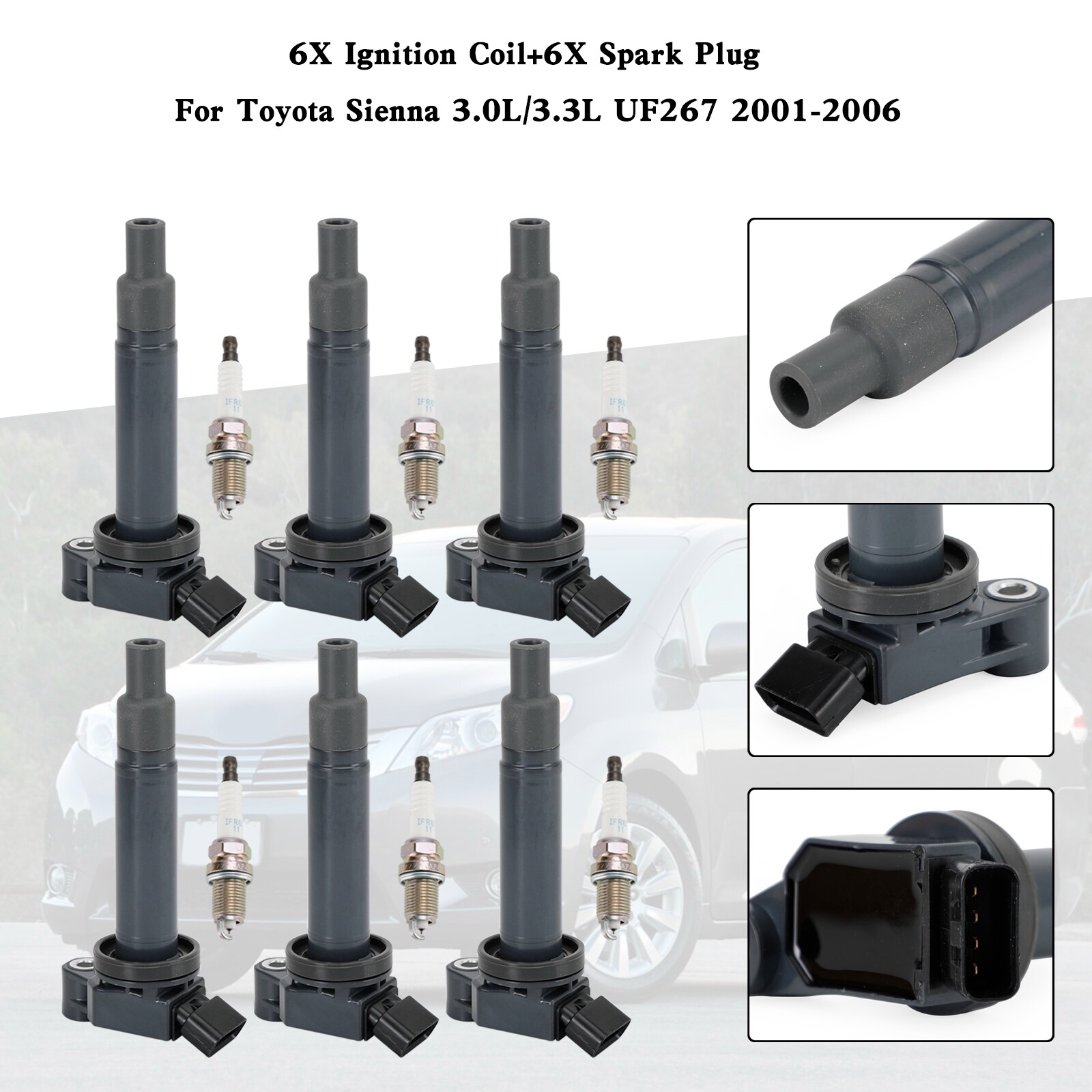 6X Premium Ignition Coil & Spark Plug Set for 2001-06 Toyota Sienna 3.0L 3.3L UF267