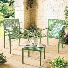 3pc Forest Green Garden Table & Chairs Set | Steel Bistro Patio Furniture