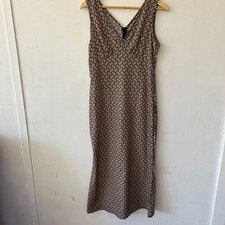 SHEIN Y2K Maxi Dress Womens Medium V-neck Beige Black Slinky Practical Magic