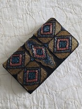 Vintage 80s Black Beaded Clutch Purse Evening Bag Made in India New Wave Satin