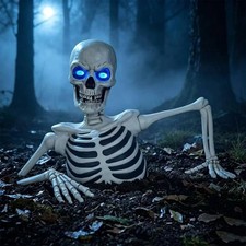 Halloween Skeleton Outdoor Yard Decor, Ground Breaking Skeleton LED Eyes,