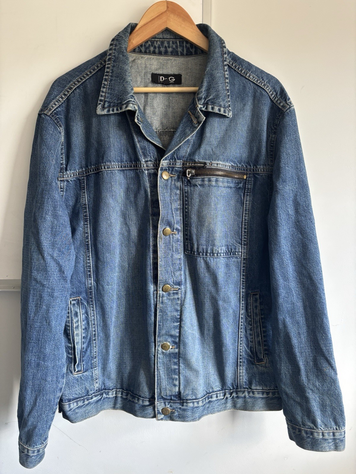D&G, Men’s Vintage D&G Dolce & Gabbana Trucker Denim Jacket Blue Large Button Up 90s