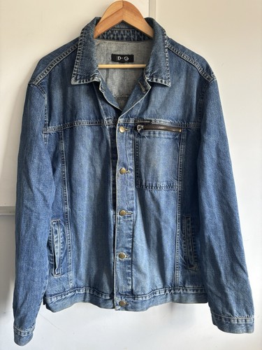 D&G, Men’s Vintage D&G Dolce & Gabbana Trucker Denim Jacket Blue Large Button Up 90s