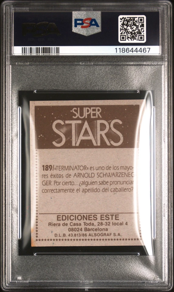 PSA 5 1986 Ediciones Este Super Stars The Terminator Rookie Card #189 1984 Film - Image 2 of 2