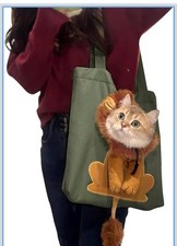 Pet Canvas Shoulder Bag Lion Shaped Cute Cat Carrier Handbag Portable Carryin...