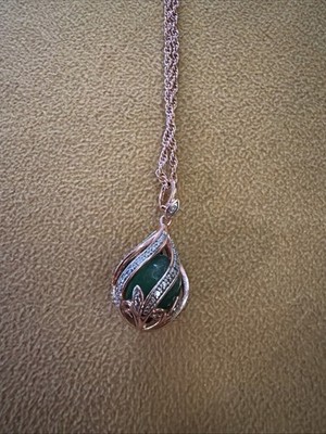 Danbury Mint Diamond Jade Necklace Pendant Rose Gold Plated Survive And Thrive