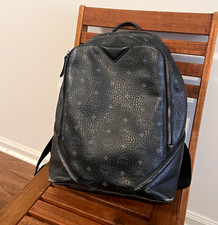 MCM Black Logo Print Zip Backpack Adjustable ...