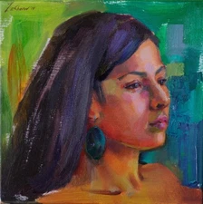 Young Latina Woman - Signed Oil Portrait Contemporary Realism Impressionism
