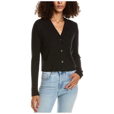 NWT Michael Stars Ellis Cardigan Top Ribbed Black V-Neck Cropped Sweater Large