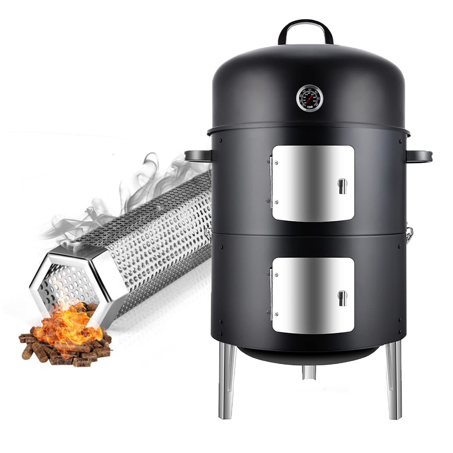 Realcook 17inch Charcoal Smoker Grill with Pellet Smoker Tube