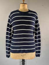 M Vintage Polo Jeans Co Ralph Lauren Navy Ribbed Stripe Sweater Mens 100 Cotton