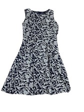 Ann Taylor Navy Floral Jacquard Fit & Flare Dress Size 6 US 10 UK Elegant