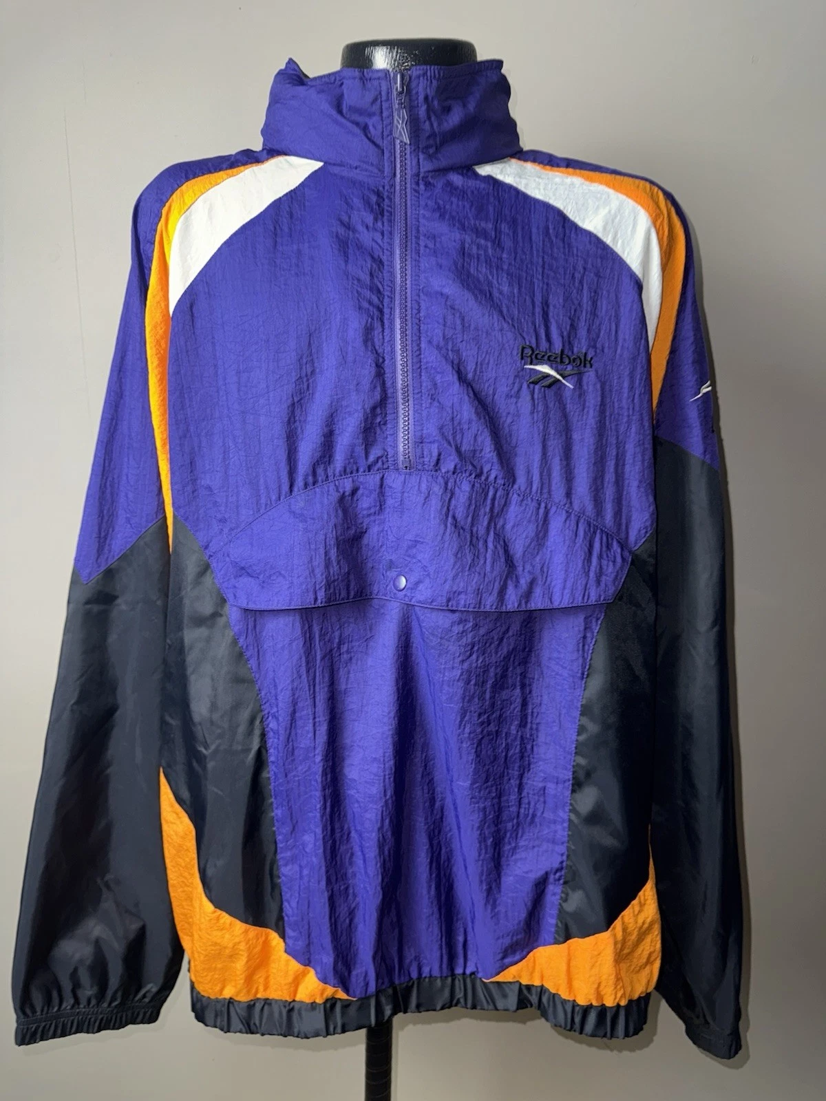 Men’s Vintage 90s Reebok Purple Half-Zip Multi-Colored Windbreaker Jacket Large