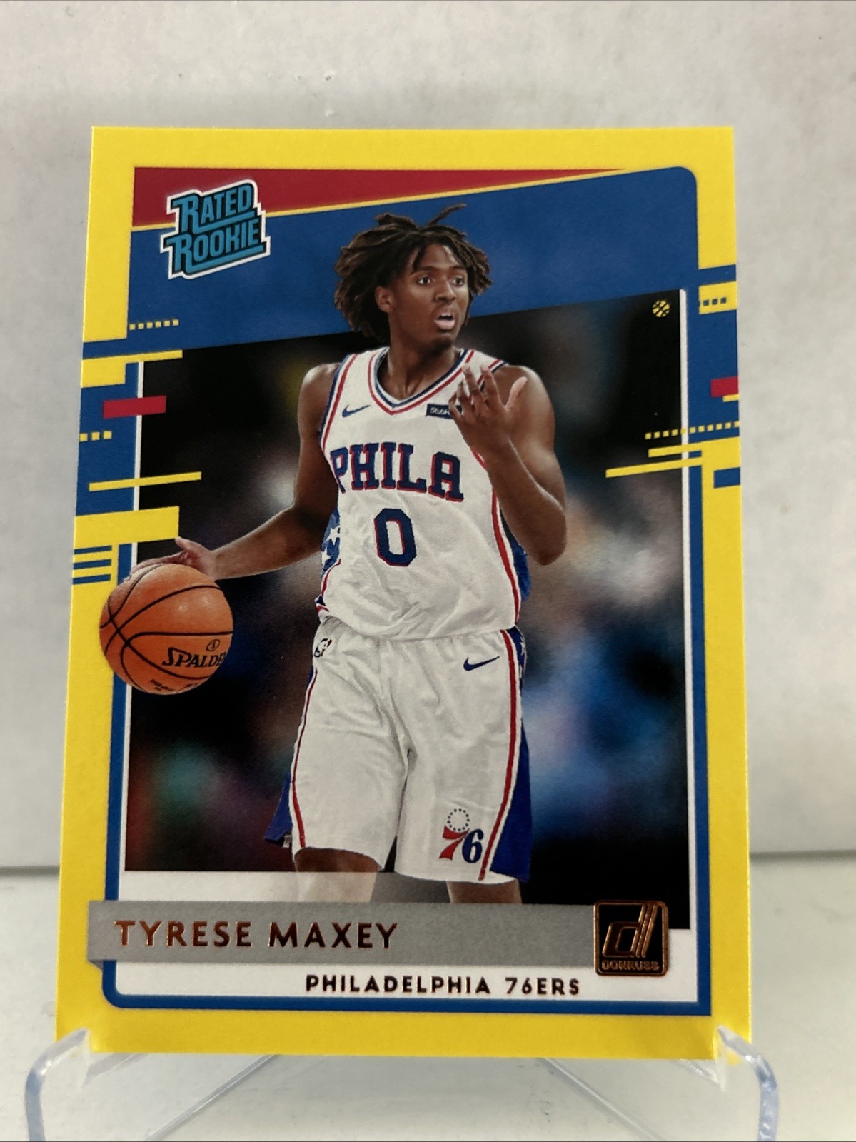 Tyrese Maxey 20-21 Rookie Card Donruss Rated Rookie Yellow Flood RC #211 76ers