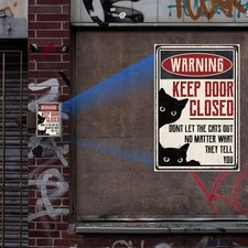 Humorous 'Keep Door Closed, Don't Let The Cats Out' Tin Metal Signs Home D cor