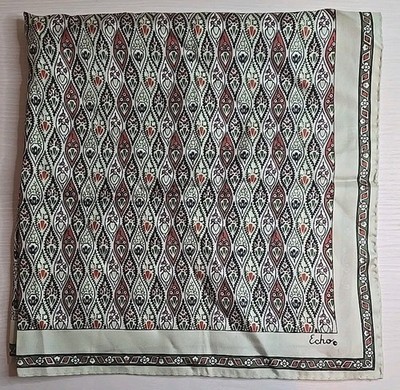 Vintage Echo Silk & Chinon 23'' Square Scarf Japan Pistachio Green & Rust