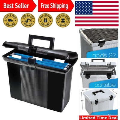 On-the-Go File Organizer - Portable Black File Box with Hanging Folders 11x14