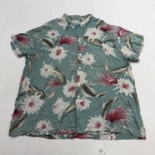 Shirt Mens XL Green Floral Short Sleeve Button Up Hawaiian Tropical