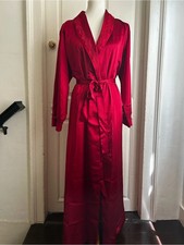 Vintage Oscar de la Renta Pink Label Ruby Red Satin Wrap Robe Lace Trim Large