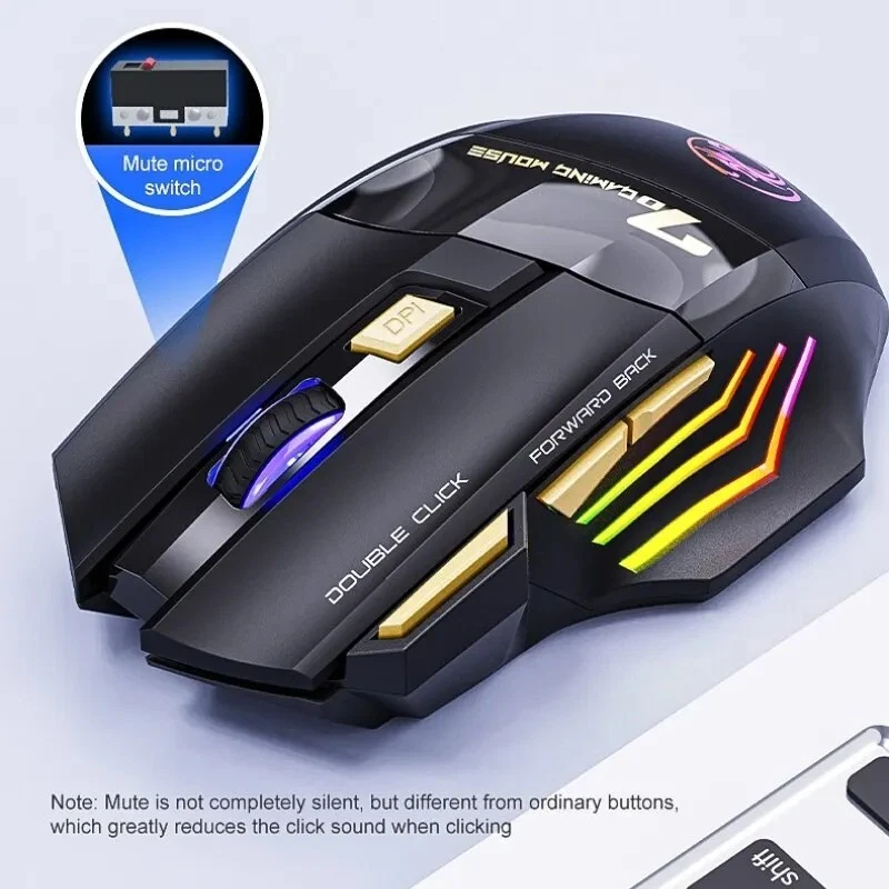 Imice GW-X7 Gaming Maus Drahtlos 2,4Ghz Bluetooth 3200DPI 7 Tasten LED - Bild 3 von 4