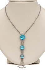 David Yurman Chatelaine 925 Sterling Silver Blue Topaz  Diamond Lariat Necklace