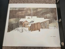 Vintage 70s Jack O'Hara Artist Signed Print Winter Scene "Country Cabin" 19"x25"