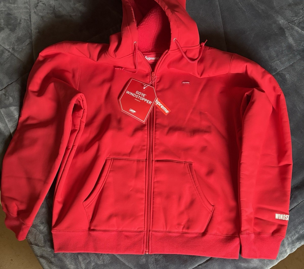 NWT Supreme WINDSTOPPER Zip Up Hooded Sweatshirt Red FW19 XL Box