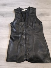 Vintage Body Best Black Genuine Leather Micro Mini Waist Coat Dress Size M 10-12