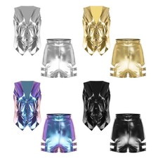 Womens Costume Waistcoat Outfits Cutout Dancewear Clubwear Dance Shiny Sets