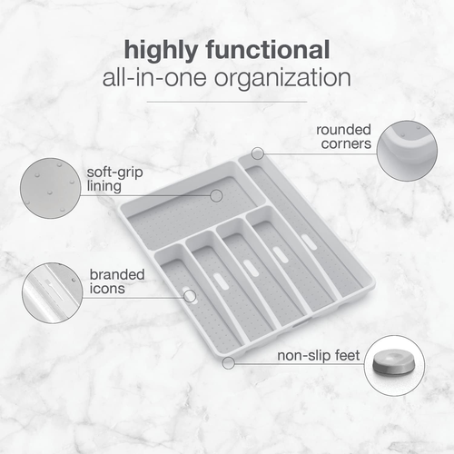 Classic Large Silverware Tray - White |CLASSIC COLLECTION | 6-Compartments| Kitc - Picture 3 of 12