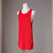 XL-1X Red Ava  Viv Sleeveless Cotton Chunky Summer Sweater Tank Tunic Length