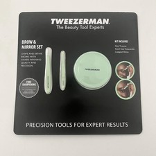 Tweezerman Brow & Mirror Set Mint Green Slant Tweezer Tweezerette Compact Mirror
