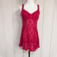Y2K Babydoll Red Sheer Stretch Lace Slip Dress Coquette Cherry Size L