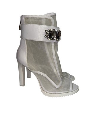 Karl Lagerfeld Blayze Women's Bootie Heeled Boot White Mesh Peep Toe Size 7