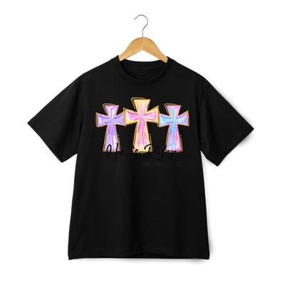  He Is Risen Watercolor Cross Black T-shirt