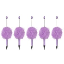 5Pcs Fluffy Beadable Pens, Plastic Bead Pen for DIY Beads, Candy Purple