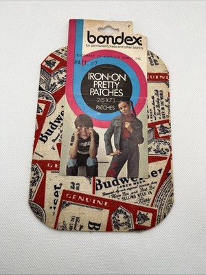 2- VTG BONDEX Iron-On Patch appliques Patches BUDWEISER Anheuser Busch 5x7 New