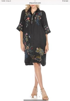 Johnny Was Indalo Henley Kimono Sleeve Dress, Small, Black